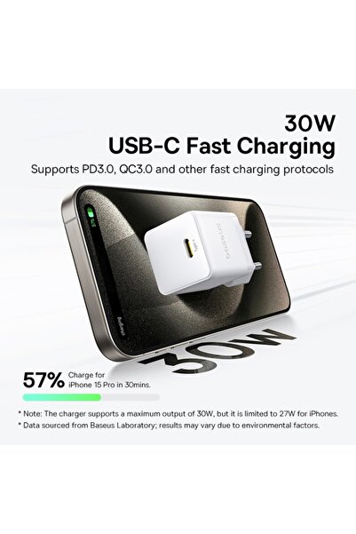 Baseus EU Charger 30W, Type-C - Palm (P10111605213-00) - Moon White
