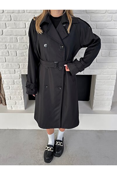 Ekim Store Kruvaze Kemerli Uzun Basic Trençkot