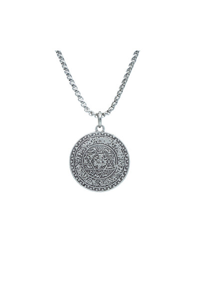 Bu Farklı Hz Süleyman Tılsım Mührü Kolye - Gümüş ( Silver ) Renk - 60 cm Örme...