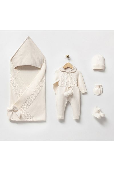 Nipperland 100% Organic Cotton Baby Girl Swaddle Blanket Knitwear 5 Piece Set Hospital Release 0-3 Months Newborn