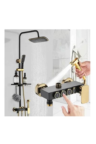OEM Complete shower column MZ-8006, With thermostat, Shower mixer with individual control, Black