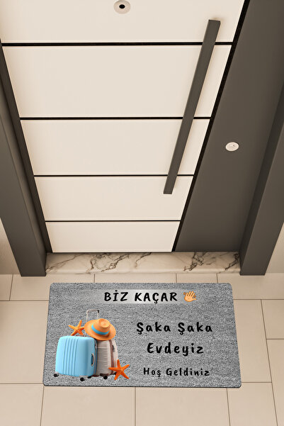 Dormot Yüksek Kaliteli Dijital Baskı Gri, Biz Kaçar Temalı Kapı Önü Paspası