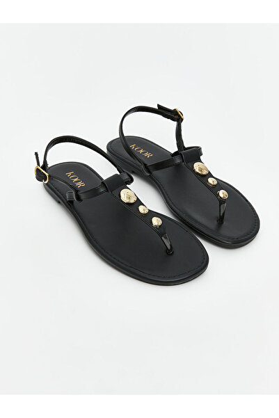 LC Waikiki Black Leather Look Women's Sandals