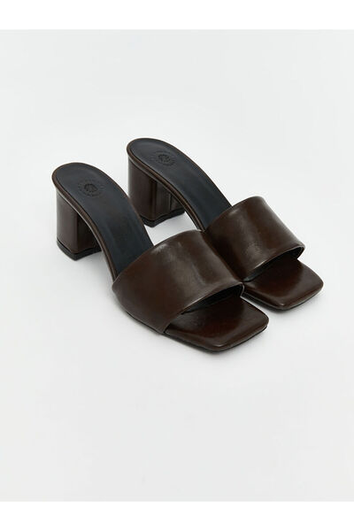 LC Waikiki Brown Leather-Look Women's High Heels Slipper