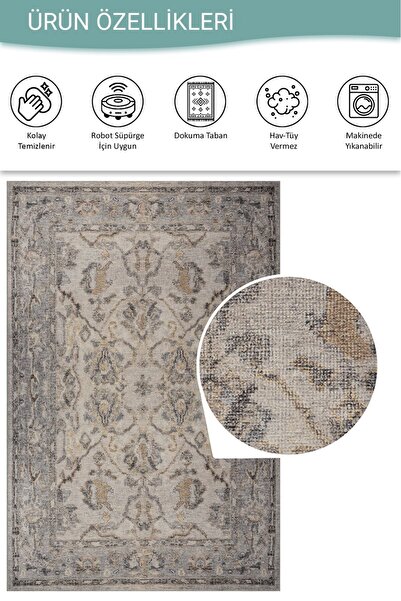 ARTLOOP Relic Gri Vintage Dokulu Klasik Desenli Dokuma Tabanlı Şönil Halı AL 520