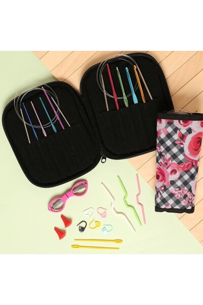 ForWhat مجموعة إكسسوارات كروشيه شبكية أنيقة مع حقيبة لورشة الخياطة والتطريز ف...