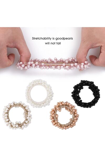 Generic 8 Pack Pearl Hair Ties, Stretchy Bling Glitter Sparkly Hair Ties Scrunchies Beaded Hair Elast