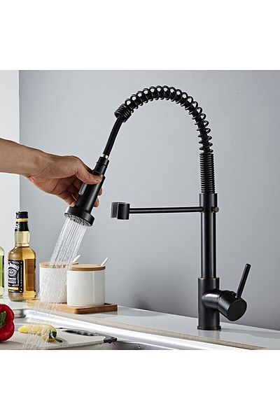 OEM Professional kitchen faucet, MZ-6008, with pull-out spray, stainless steel, sink mounting, Black