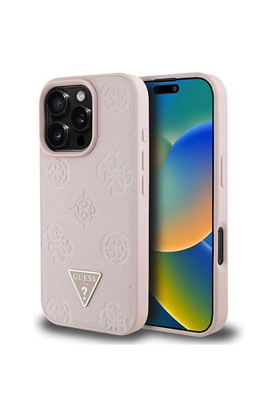 Guess Case for iPhone 16 Pro Max - Peony Grained Hot Stamp Triangle MagSafe (GUHMP16XPGBTMP) - Pink