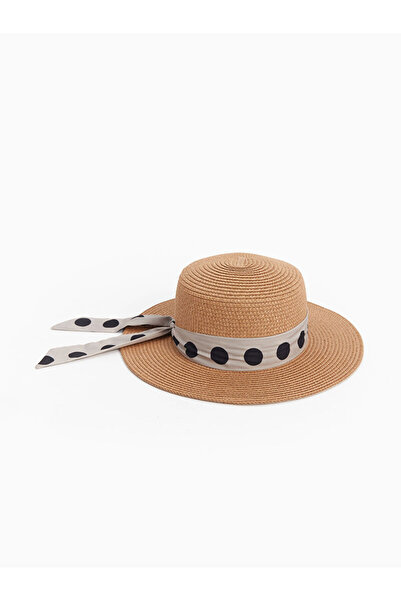 LC Waikiki Beige Patterned Women's Straw Fedora Hat