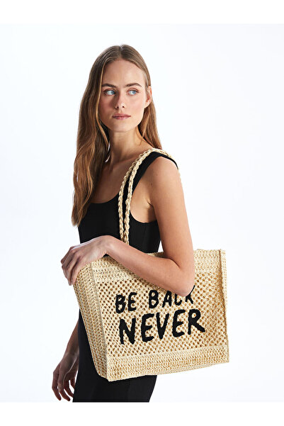 LC Waikiki Text Printed Women's Straw Handbag
