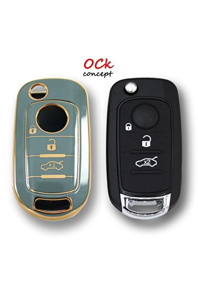 ock concept Fiat Egea Sustalı BOX Gri Oto Anahtar Kumanda Kabı Kılıfı Oto Ana...