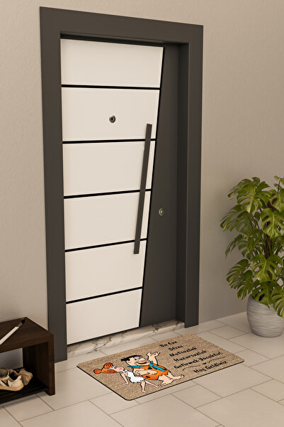 Dormot Yüksek Kaliteli Dijital Baskı Kahverengi, Çakmaktaş Stres Yasak Temalı Kapı Önü Paspası