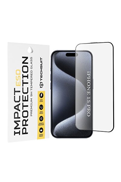 Techsuit Protector de ecran pentru iPhone 15 Pro - Sticlă ESD - Negru