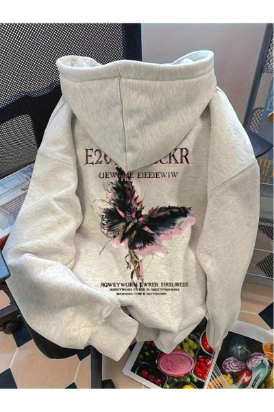 Marco Fresco Unisex Butterfly Printed Hooded Pinterest Sweatshirt Hoodie