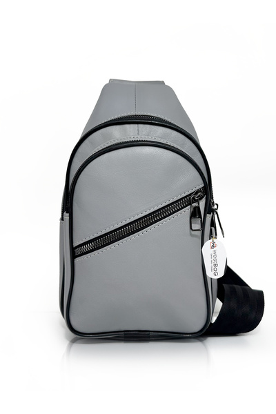 westbag Genuine Leather Light Gray Unisex Cross Strap Waist Bag Chest Bag Single Arm Bodybag