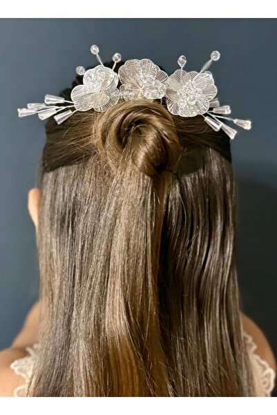 DesaAccessories Kristal Taşlı Metal Çiçek Detay Gelin, Nişan Tokası, Gelin Ta...