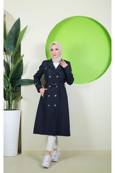 Vibeys Collection Women's Trench Coat with Lining and Button Detail