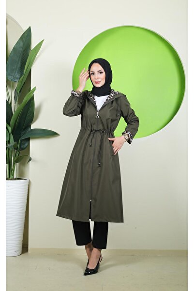 Vibeys Moda Women's Trench Coat with Leopard Pattern Inside and Self-Lining