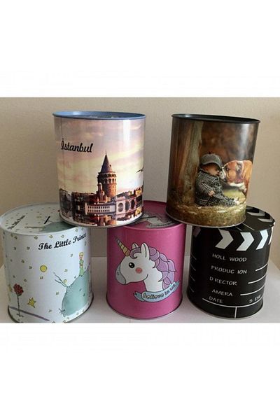 SepetBudur Metal Piggy Bank Illustrated Single 13X14 cm 1 Piece Royaleks-6009