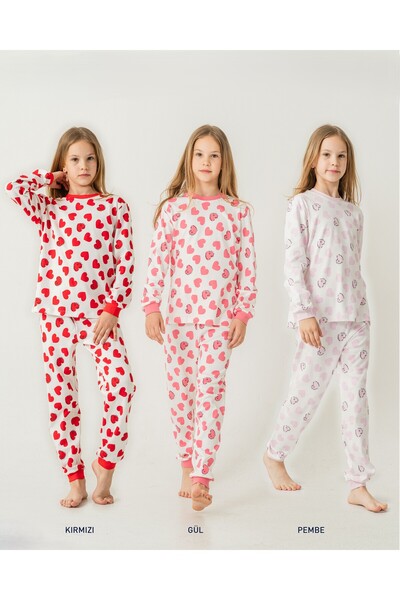 Bebelove Girls Heart Printed O Neck Long Sleeve Pajamas Set