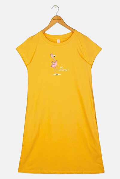 Zivame Kids Girl Graphic Print Cap Sleeves Sleeping Dress, Yellow