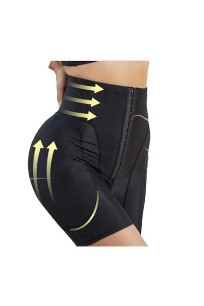 Fstyle Black corset with side sponge pads and front control for abdominal compression