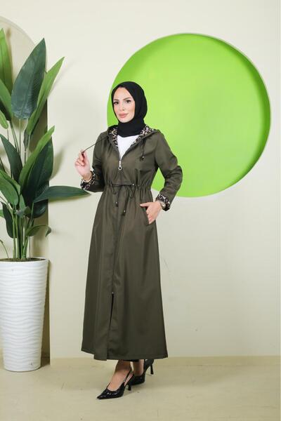 Vibeys Collection Full Length Plus Size Women's Trench Coat with Leopard Pattern Inside and Self-Lining