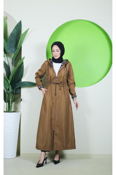 Vibeys Collection Full Length Plus Size Women's Trench Coat with Leopard Pattern Inside and Self-Lining