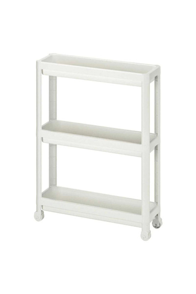 Toptan Bulurum Vesken White 3-Piece Rectangular Shelving Unit with Wheels Bathroom Kitchen Organizer Shelf Modern Storage Shelf