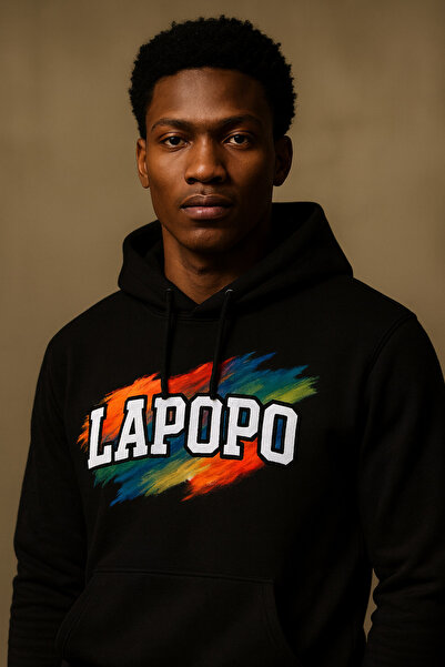 CLASSY.MODA LAPOPO Πολύχρωμο μοτίβο γραπτό σχέδιο με κουκούλα με 3 κλωστές με...