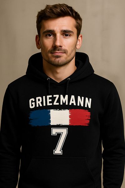 CLASSY.MODA Griezmann 7 Hooded Sweatshirt – France Flag Design – 3 Thread Fabric, Kangaroo Pocket