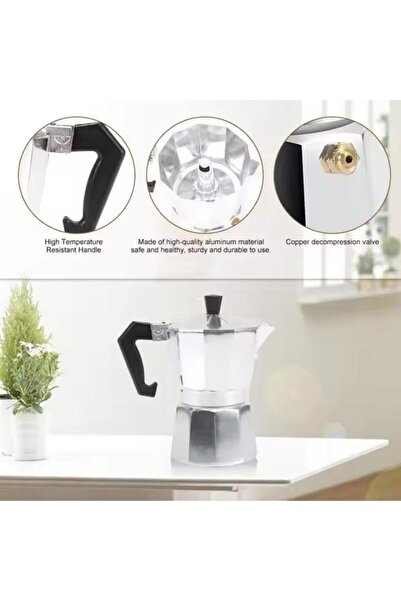 Generic Cordless Espresso Maker Aluminium Moka Pot Octagonal Moka Coffee Pot Silver 300ml