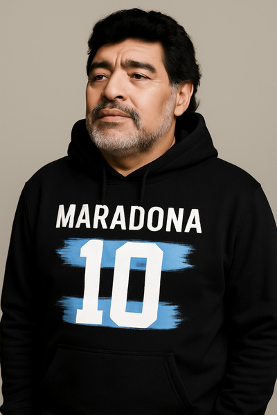 CLASSY.MODA Maradona Number 10 Hooded Kangaroo Pocket Sweatshirt – Argentina Football Legend Design