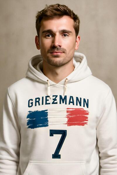 CLASSY.MODA Griezmann 7 Hooded Sweatshirt – France Flag Design – 3 Thread Fabric, Kangaroo Pocket