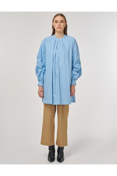Kayra Pile Detailed Cotton Tunic Dust Smoke