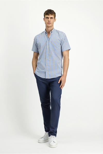 Kiğılı Short Sleeve Regular Fit Plaid Button Collar Easy-Iron Cotton Shirt