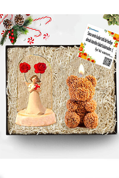 zozoya Peri Kızı Cam Fanus & Gül Desenli Ayıcık Mum Hediye Seti