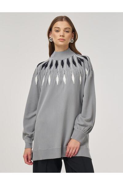 Kayra Balloon Sleeve Knitwear Tunic Gray