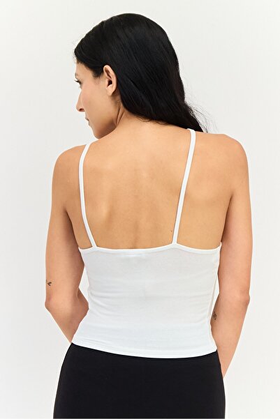 Don't Call Me Jennyfer Women Crisscross Neck Sleeveless Plain Crop Top, White