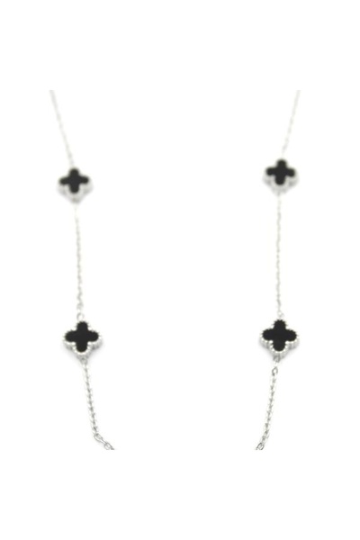 SepetBudur Vc Clover Necklace - Silver Color - Black