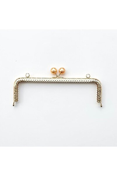 yumakça Köşeli Yavruağzı İnci Boncuklu İşleme Baskılı Askılıklı Çanta ve Cüzdan Bursu - Klipsi Altın 20 Cm