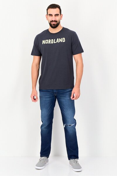 Nordland Men Crew Neck Short Sleeve Graphic Print T-Shirt, Dark Grey