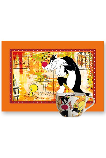 EGAN طقم إفطار لوني تونز - كوب ومفارش قطنية - طقم إفطار للأطفال من قطعتين، يت...