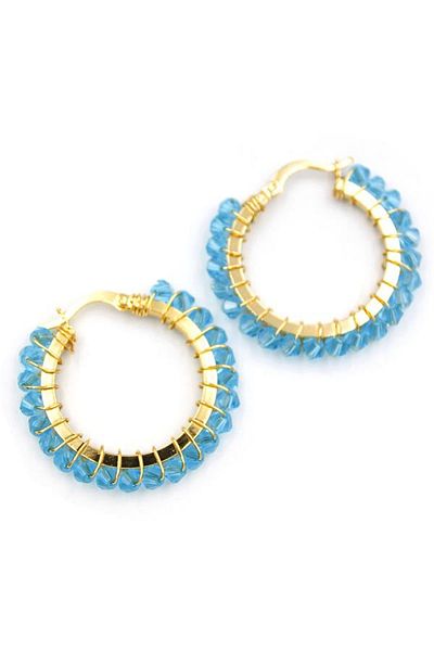 SepetBudur Crystal Bead Hoop Earrings - Turquoise