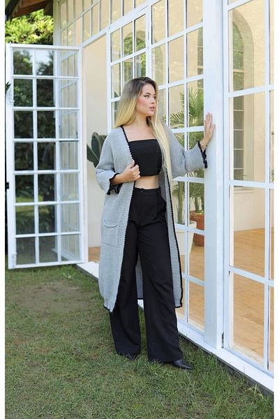 Işıltı kidss Long cardigan shepherd stitch gray