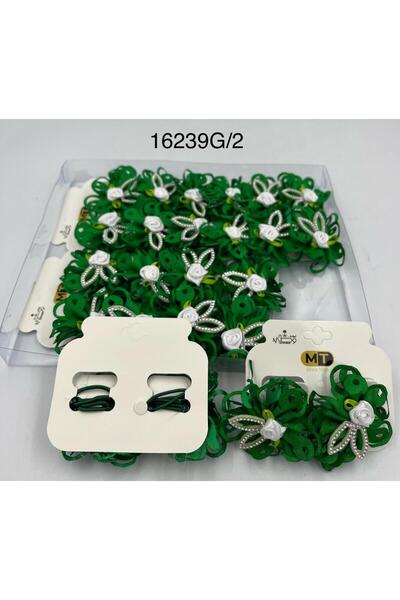 Mazaya Green and White Saudi National Day Hair Ties, 12 Pieces