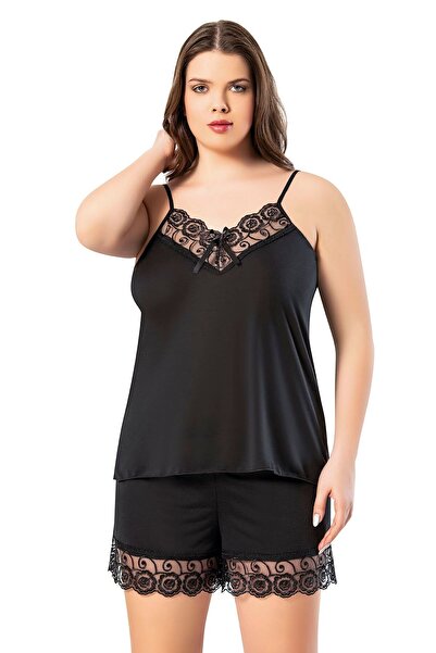Bonnie Clyde Women's Thin Rope Strap Black Plus Size Nightgown Set - Black - Bcp1.Koftaw62N09Btl-Si