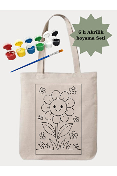 Cemira Boyama Seti Gülen Çiçek Boyama Çantası Hobi 35*40 Ham Bez Çanta Boyama Anaokul Çocuk Etkinlik Boyama