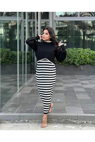 Işıltı kidss Double Knitwear Dress Suit Black and White